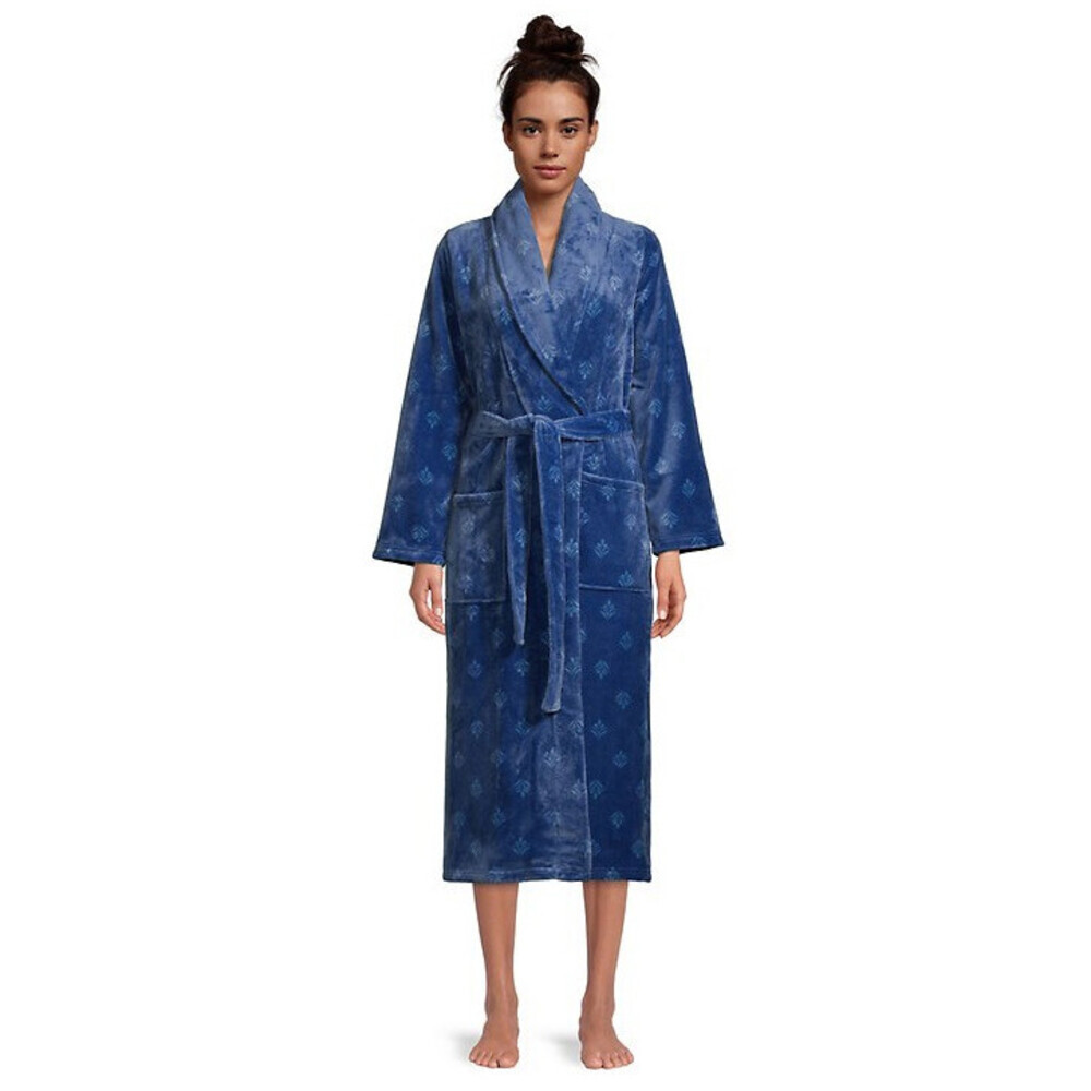 Claudel Plush Floral Wrap Belted Robe In Blue Size M